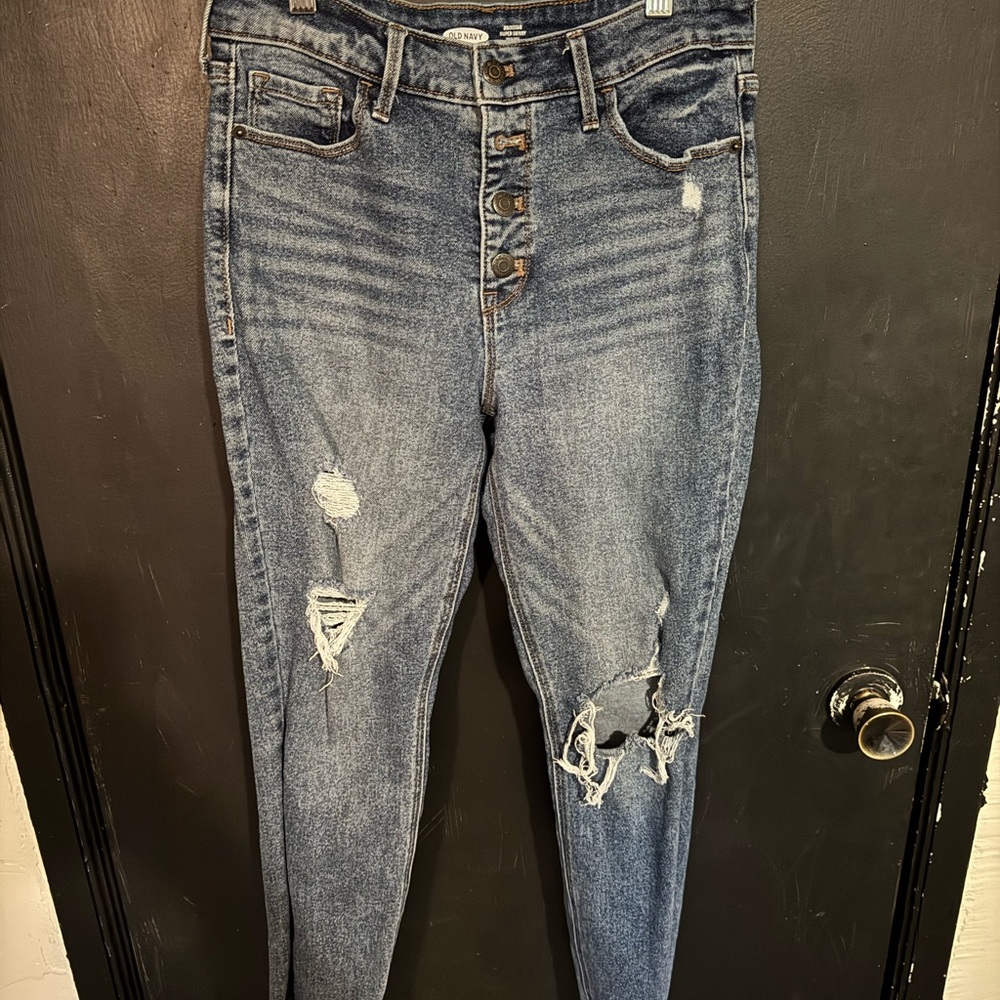 Old Navy High Rise Blue Jeans Distressed Vintage Look
